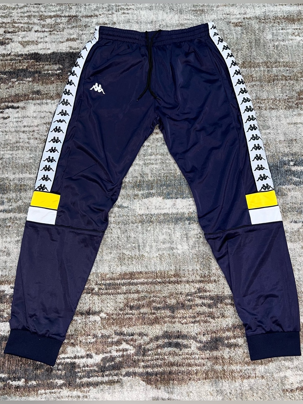 NEW KAPPA Authentic Navy Blue Gold Logo Tape Jogger Track Pants